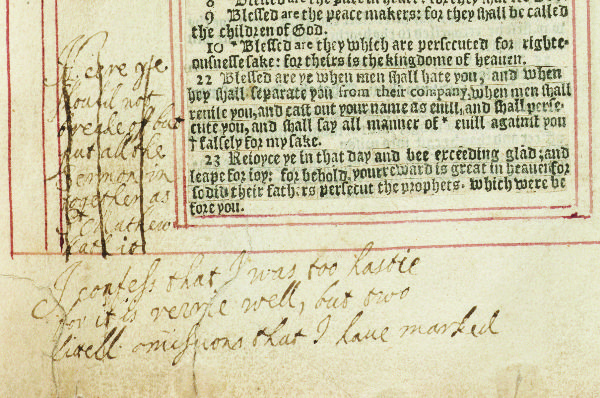 A printed page with handwritten notes in the lower left margin and foot of the page