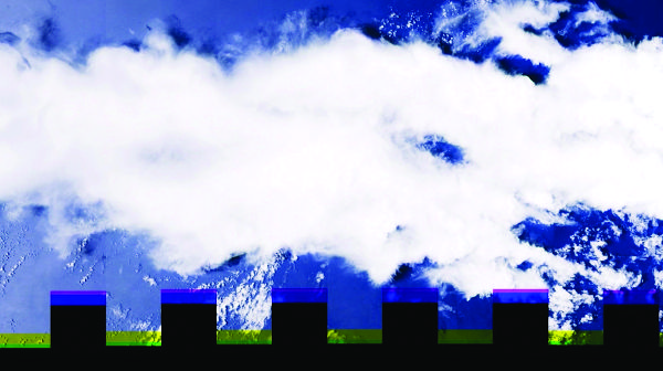 An abstract image from an orbital remote sensing satellite, showing mostly a white cloud covering across a blue Earth surface.