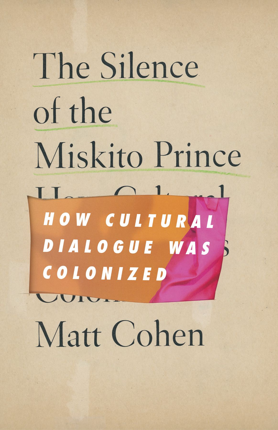 Staid author name and underlined main title on antique paper; bold subtitle on a bright background revealed in scissored cutout.
