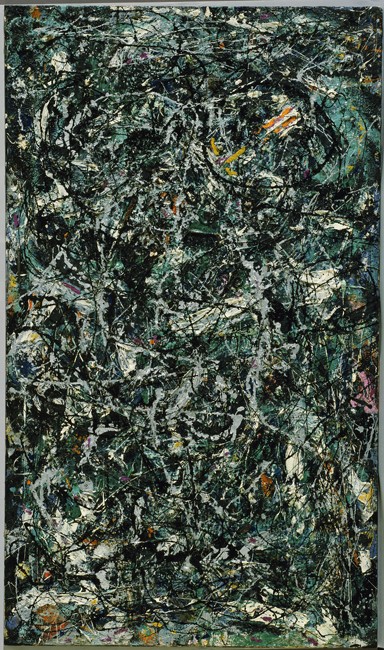 The exhibit showcases “Full Fathom Five,” an early and significant drip painting by Jackson Pollock in Abstract Expressionism, revealing his revolutionary technique and use of embedded objects.