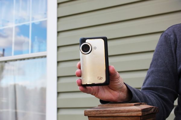 Participant showing use of a flip camera for documenting increase in traffic due to the fracking industry and equipment transport.