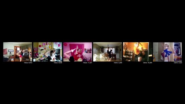 A collage of six screenshots showing different dancers performing the same movement