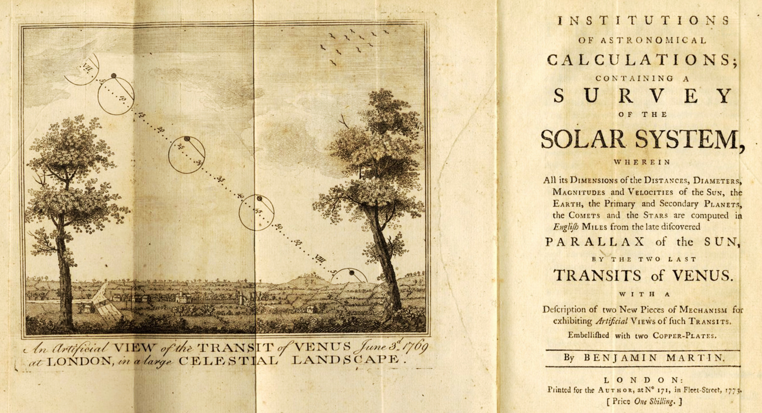 Frontispiece showing the path of the Sun as its disk is transited by the black dot of planet Venus.