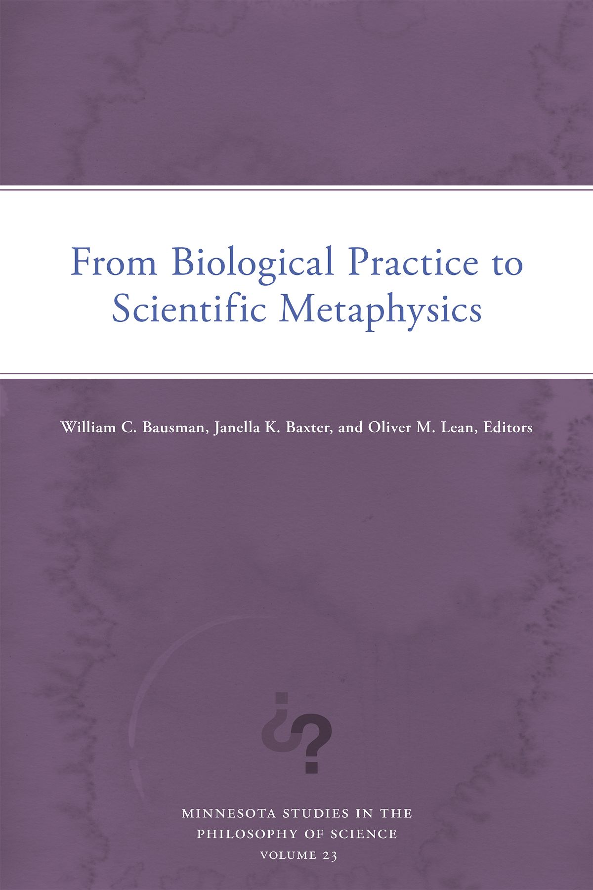 Series design with a purple-stained background and title in white band. Series title at bottom beneath a graphic of two connected question marks.