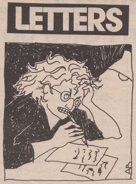 Illuminated by a lamp, an agitated woman bites her writing implement while holding her head in her hand and considering what to write on the page.