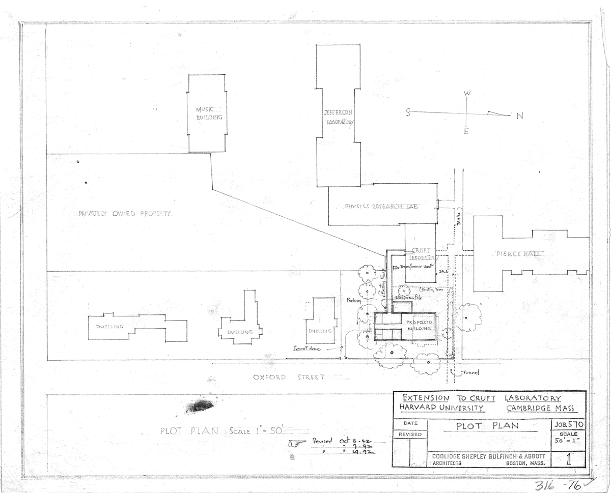 Site plan with building contours showing the anechoic chamber extension to the Cruft Laboratory.