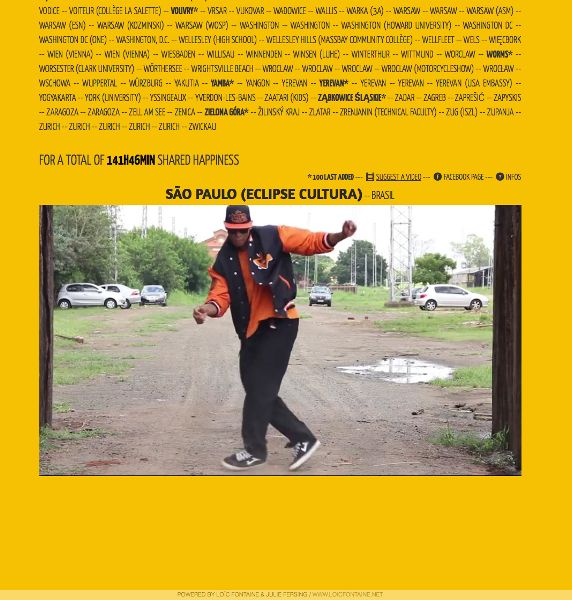 An image of a website with a video frame in the center in which a man is dancing
