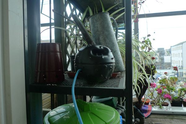 Dustbox installation on participant balcony near the Old Tidemill Garden in Deptford.
