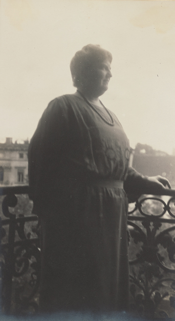 The exhibit features a photograph of Katherine S. Dreier, gazing into the distance from the balcony of a room.