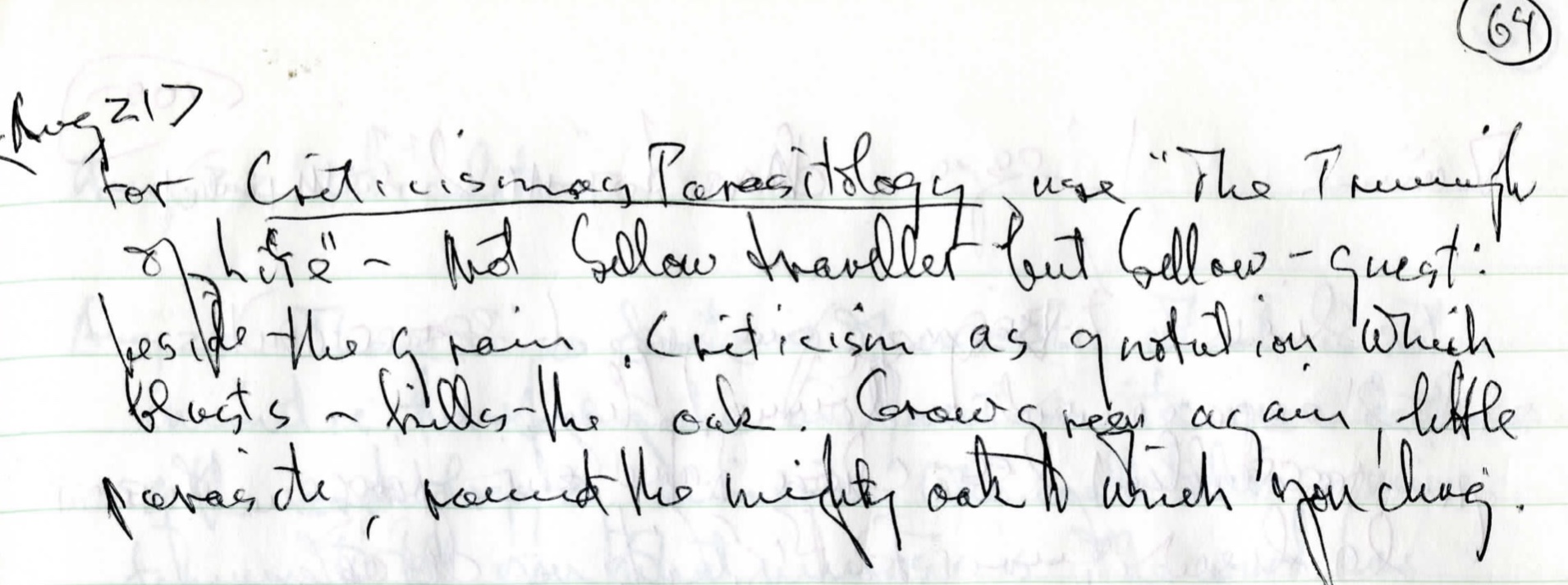 J. M. Coetzee’s handwriting from his notebook for Life & Times of Michael K.