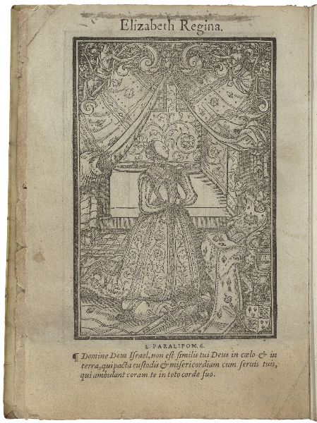 Same engraving of Queen Elizabeth with only a simple caption below and the title “Elizabeth Reina” above.