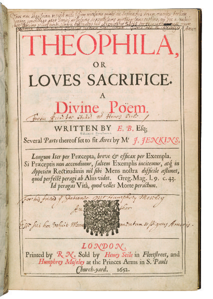 Title page of “Theophila” with the main title in red