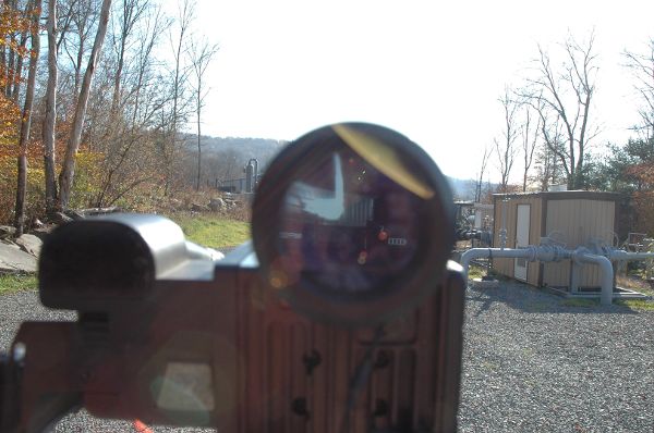 View through a FLIR thermal camera, which documents invisible methane emissions.