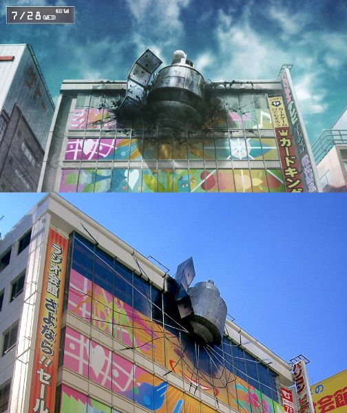 Two images of the crash: one from the video-game world with telephone interface and the other a fan photo of a real-world marketing ploy.