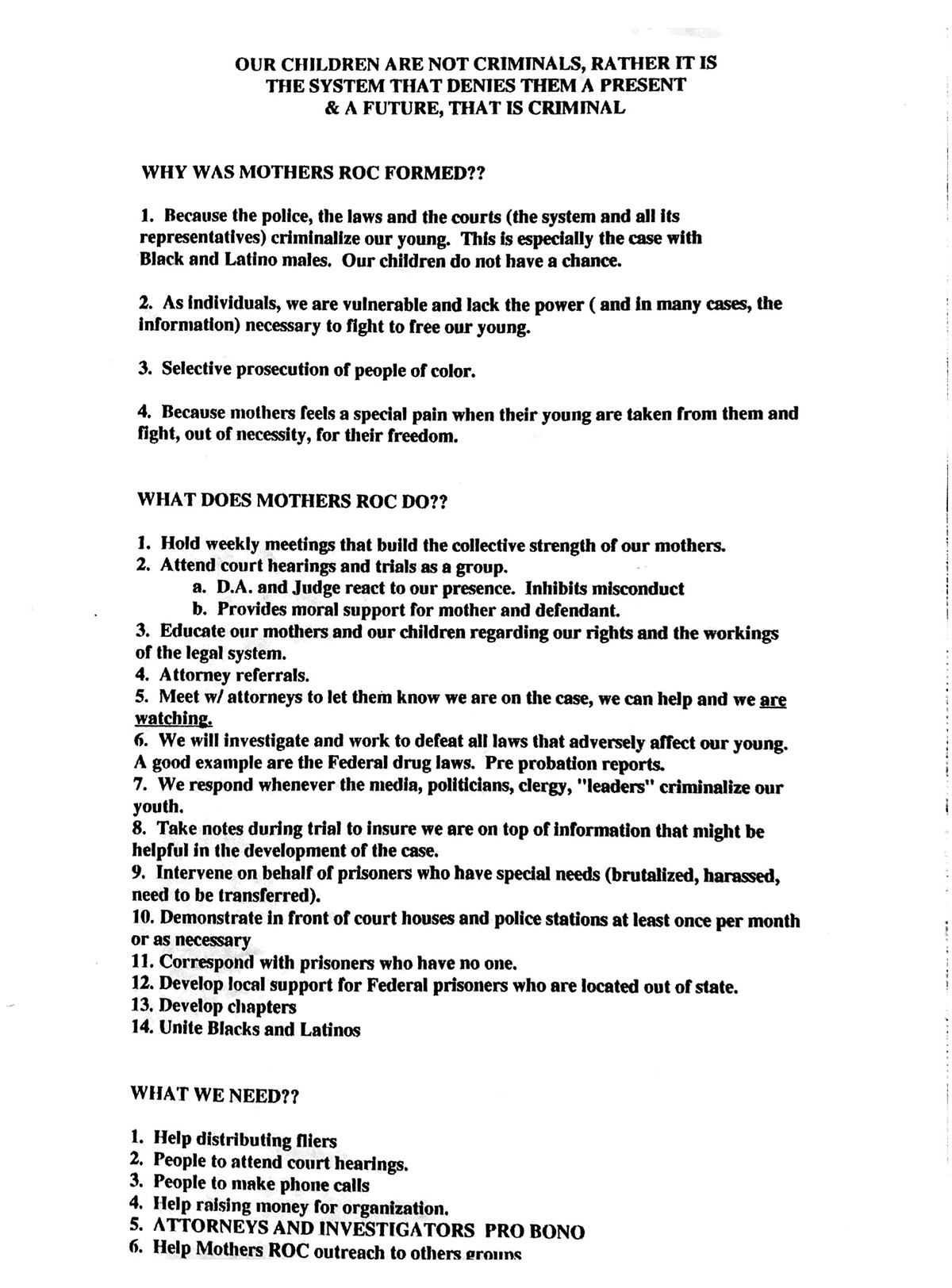 A printed flyer broken into three sections with a total of twenty-four list items.
