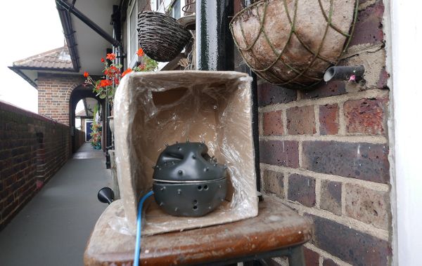 Dustbox installation on participant outdoor walkway and balcony in the Creekside area of Deptford.