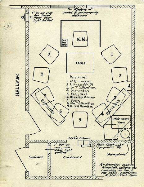 Architectural diagram of a room drawn on a blank page.