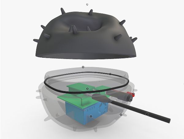 Model of Dustbox 2.0 components, including particulate matter sensor, USB power, and printed circuit board.