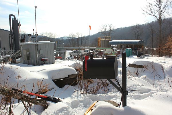 Winter Frackbox installation nearby compressor station in Pennsylvania.