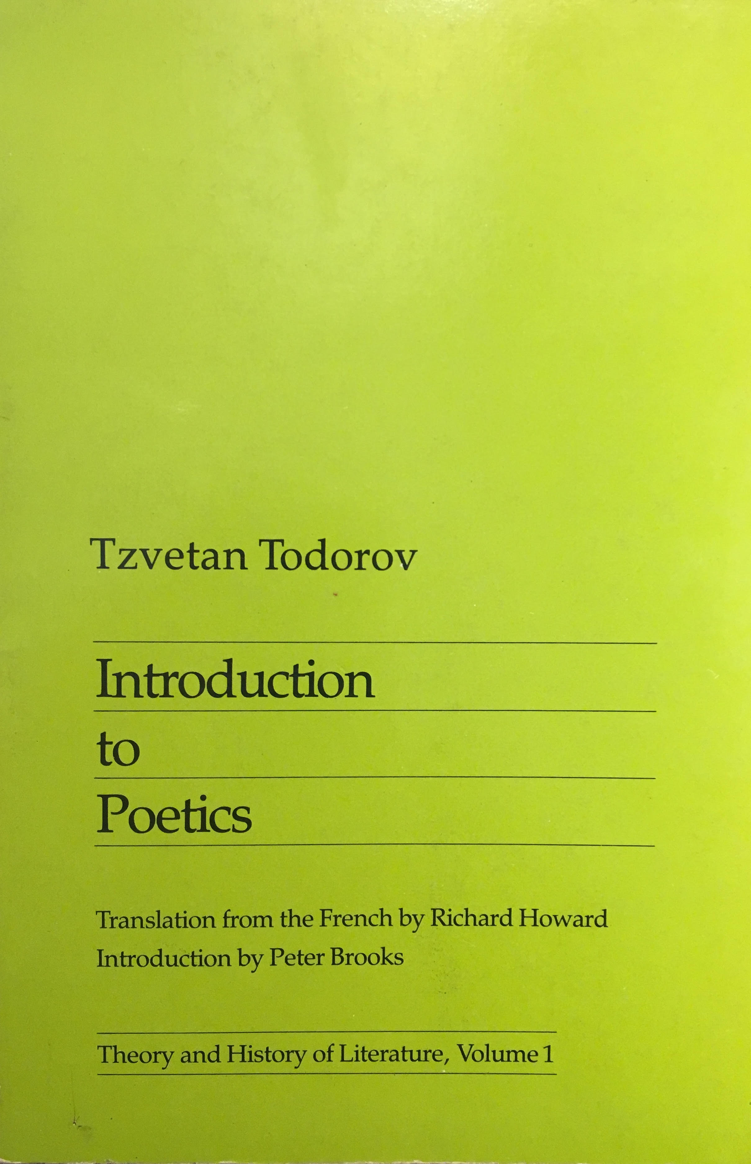 Lime green backround with title, author, and series name occupying the bottom half of the cover in black serif font. Thin rules appear above and below the title and series name.