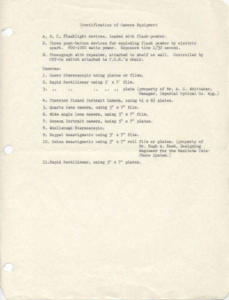 Three-hole-punched page with a typewritten list