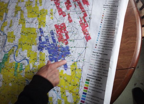 Participant showing fracking permissions and infrastructure in Bradford County, northeastern Pennsylvania.
