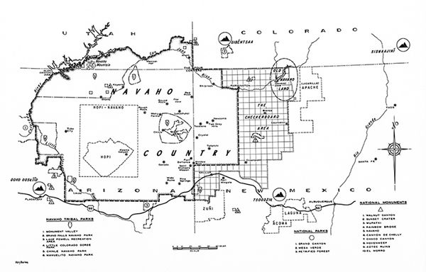 Map of the entire area of Dinetah as delimited by the four directional mountains.