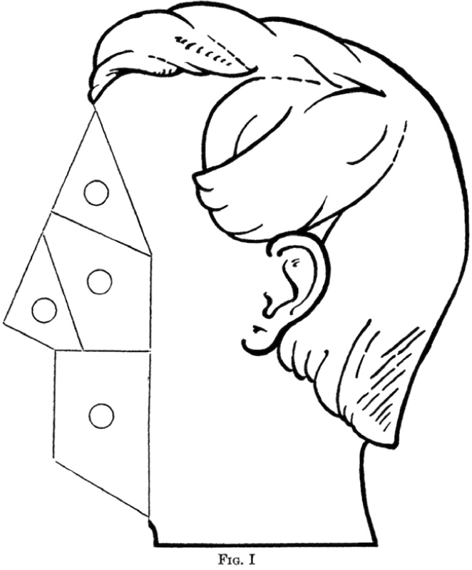 Figure 18 A drawing of a face looking to the left. The face's features have been replaced with four geometric shapes each with a circle in the middle.