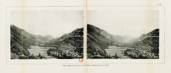 Two photographs side by side, almost identical views of a valley where between hills a river flows through.