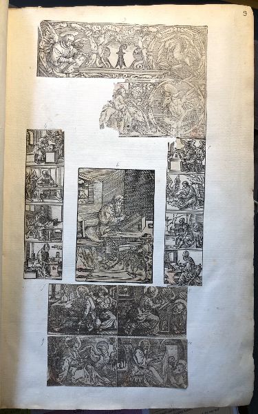 A page with scraps from other publications pasted to it.