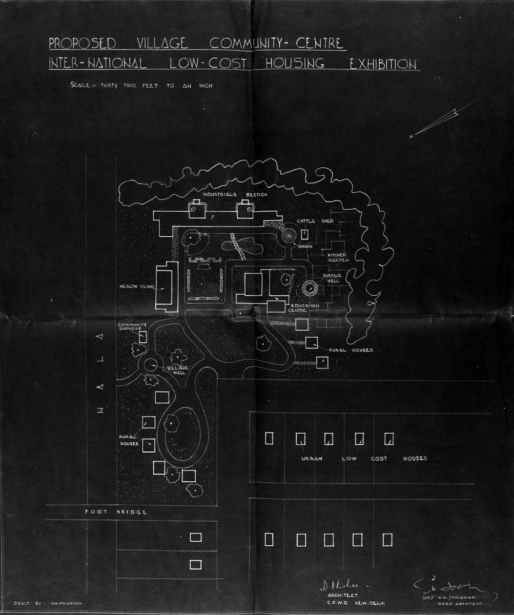 Site plan labeled “Proposed Village Community Center” showing the placement of individual buildings and pavilions.
