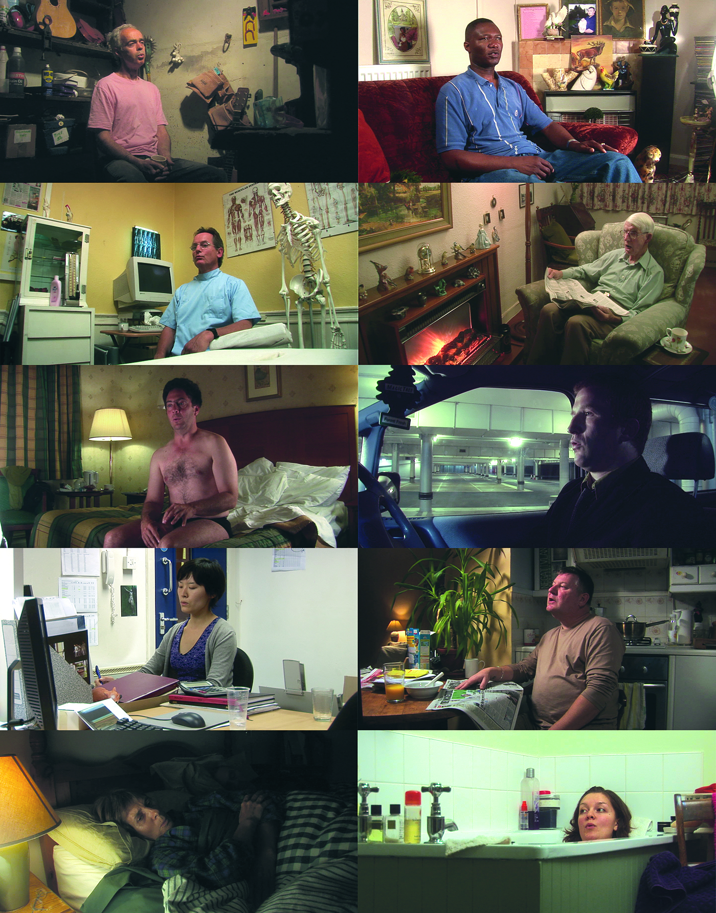 A collage of individuals in various settings, each engaged in different activities or moments of reflection.