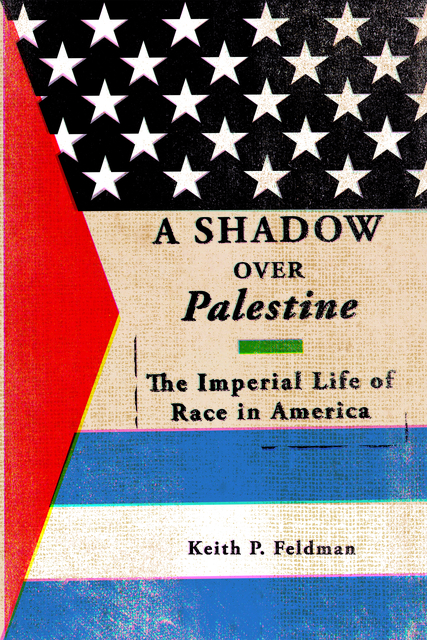 Background blending elements of the US, Palestinian, and Israeli flags with title and author name in center.