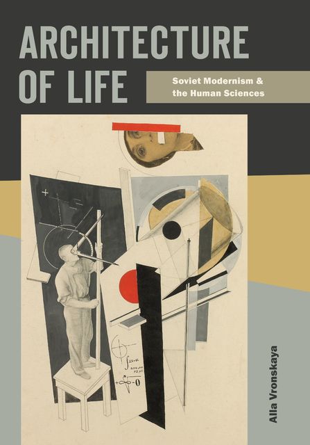 A collage with a man standing on a bench holding a measuring stick with a compass illustrating his field of vision. Sketches and mathematical equations appear before him.