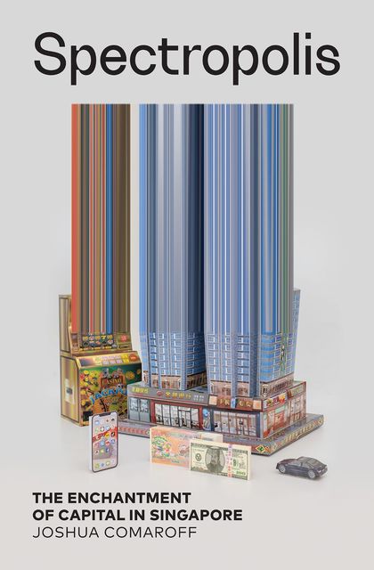 Colors from a cardboard slot machine and apartment building stretch up toward the title in black above. Hell bank notes, iPhone, and toy car in front.