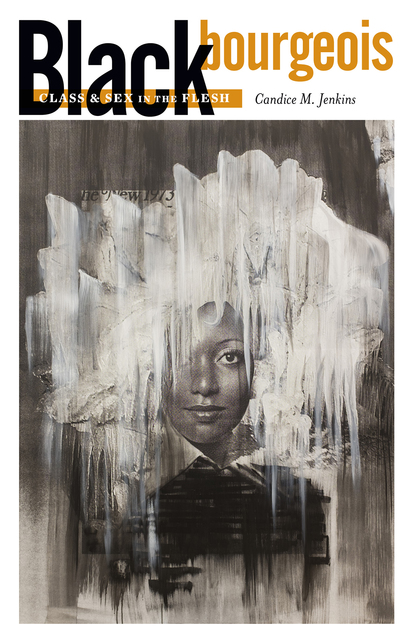 Title over Lorna Simpson’s “Head on Ice #5,” where a newsprint image of a black woman’s face is obscured by white ink and melting down around her.