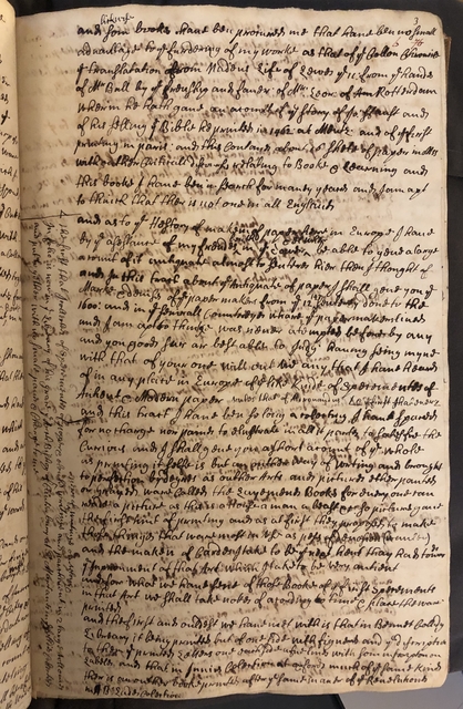 Photograph of a draft of letter to Hans Sloane in John Bagford's hand, discussing his proposed history of printing