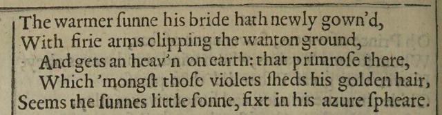 Cropped close-up of a photograph of lines printed in the fifth eclogue of Piscatorie Eclogs, in *The Purple Island* (1633).