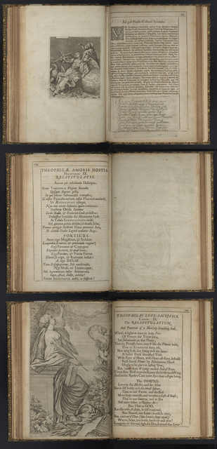 Reconstructed image of three page openings showing the interleaving of Astronomia and Theophila stomping the serpent around leaf O2