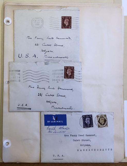Photograph of envelopes in Fanny Reed Hammond's scrapbooks
