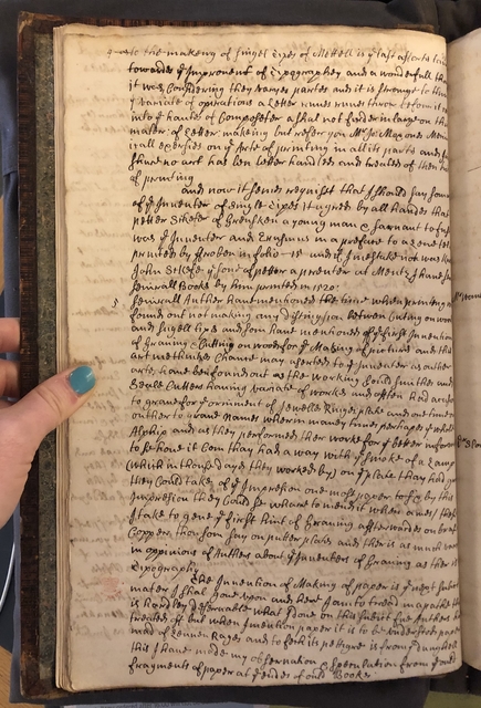 Photograph of a draft of letter to Hans Sloane in John Bagford's hand, discussing his proposed history of printing