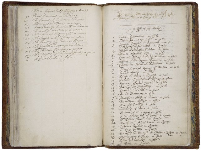 Digital facsimile of a handwritten inventory of Lady Anne Southwell’s books included in her manuscript miscellany.