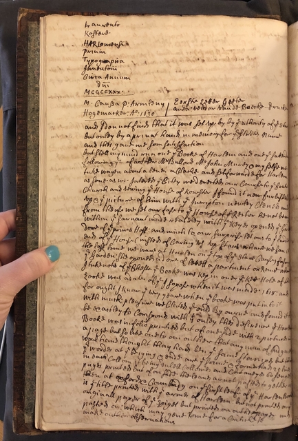 Photograph of a draft of letter to Hans Sloane in John Bagford's hand, discussing his proposed history of printing