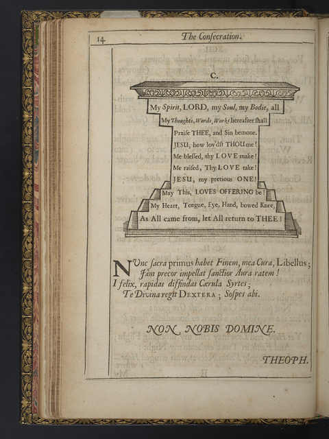 Photograph of page 14, showing an altar poem.