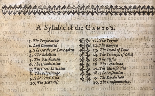 Cropped photograph of Beamont’s table of contents.